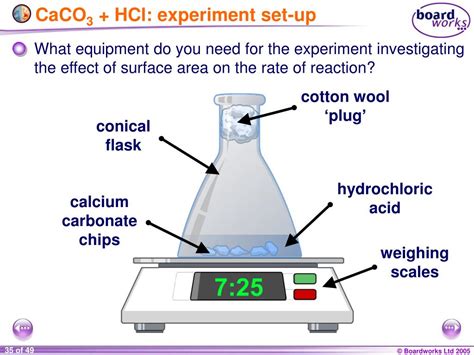 calcium carbonate chips and hydrochloric acid|3:15 practical: investigate the effect of changing the surface area of.